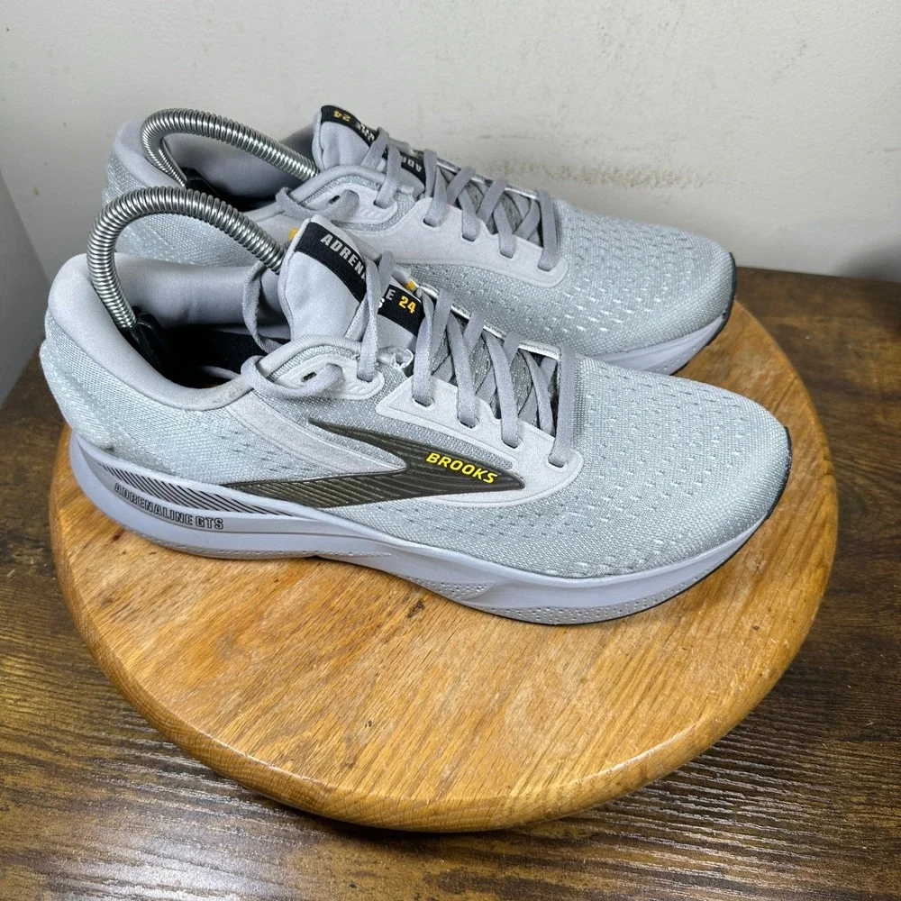 Brooks Adrenaline GTS 24 Mens 9.5 D Grey Yellow Running Shoes 1104371D084
